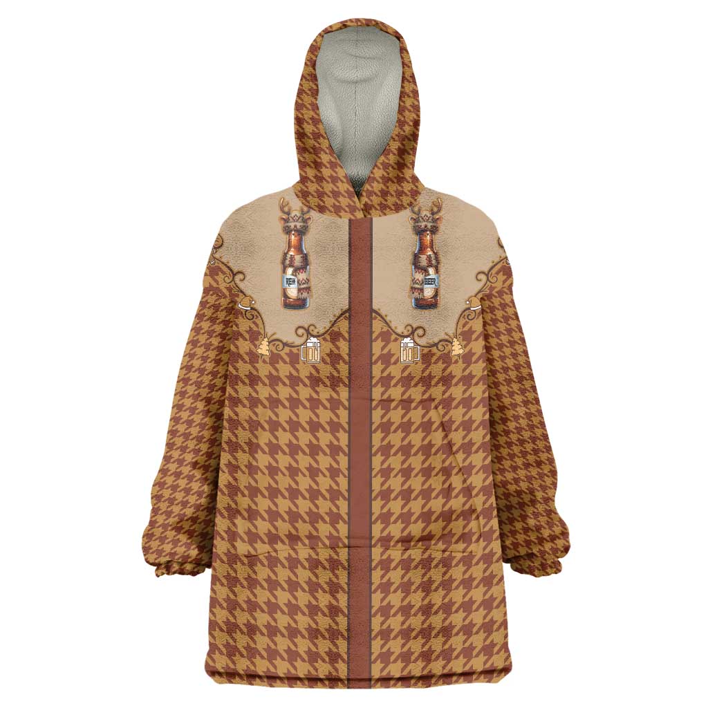Western Yoke Wearable Blanket Hoodie Rein Beer Christmas Houndstooth Patterns - Wonder Print Shop