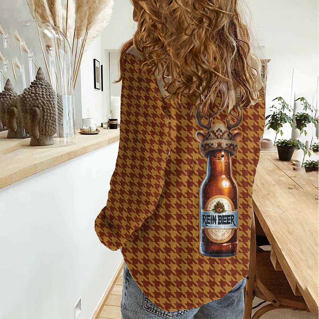 Western Yoke Women Casual Shirt Rein Beer Christmas Houndstooth Patterns - Wonder Print Shop