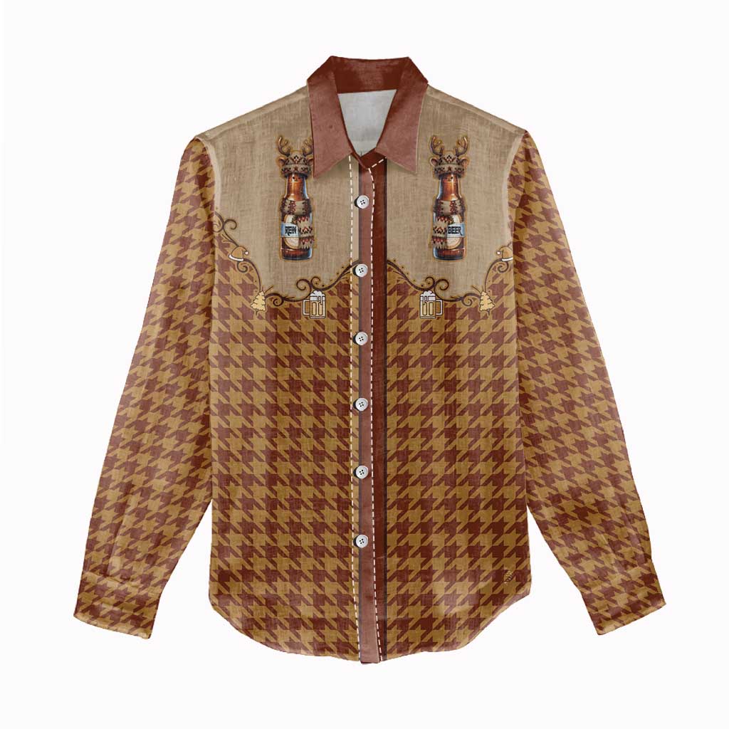 Western Yoke Women Casual Shirt Rein Beer Christmas Houndstooth Patterns - Wonder Print Shop