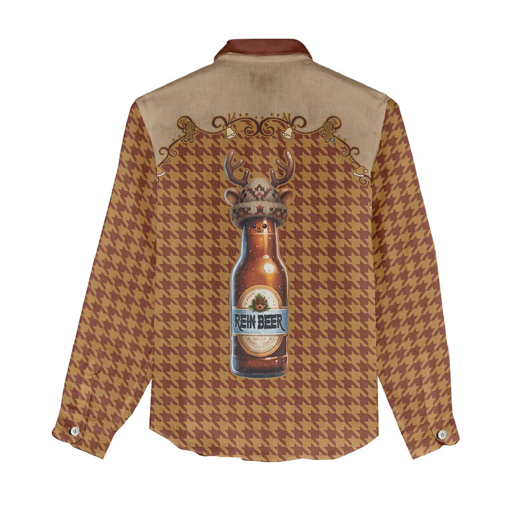 Western Yoke Women Casual Shirt Rein Beer Christmas Houndstooth Patterns - Wonder Print Shop