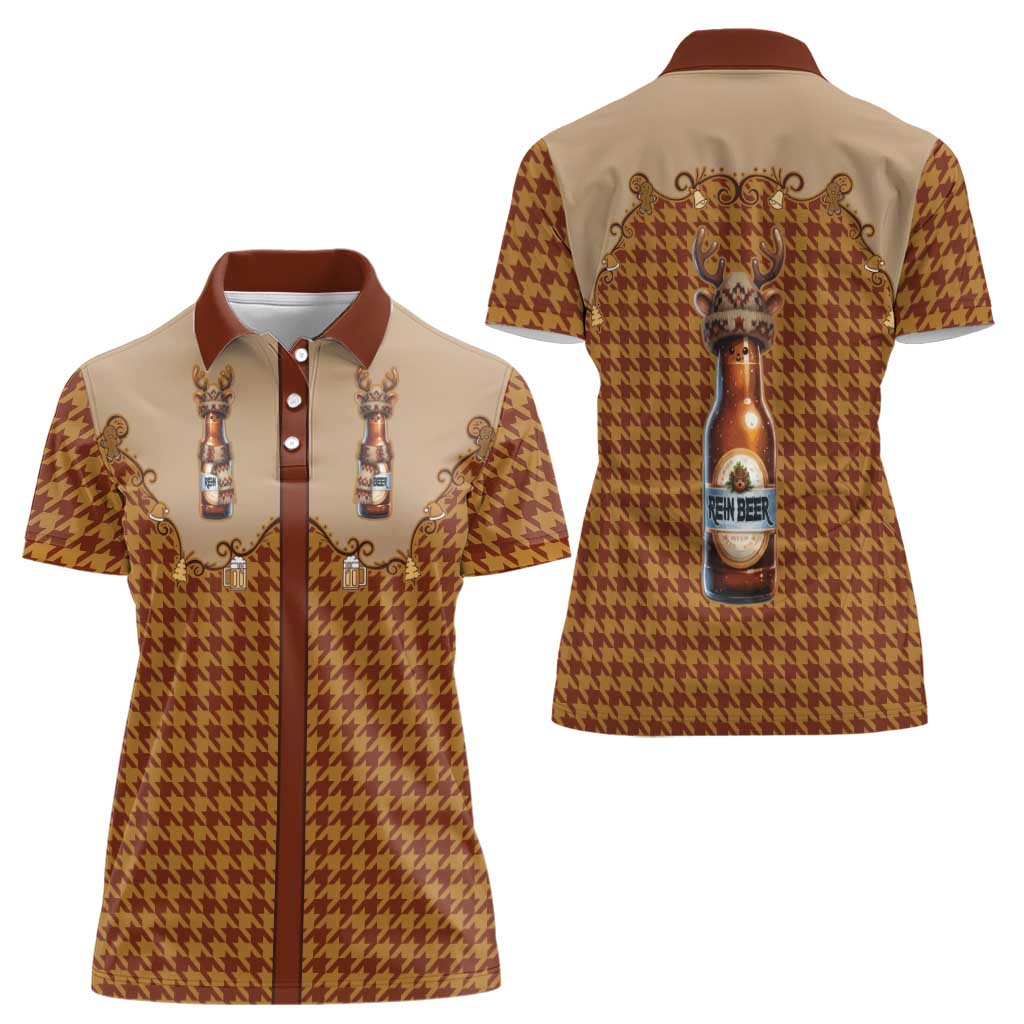 Western Yoke Women Polo Shirt Rein Beer Christmas Houndstooth Patterns - Wonder Print Shop