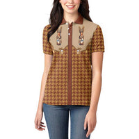 Western Yoke Women Polo Shirt Rein Beer Christmas Houndstooth Patterns - Wonder Print Shop