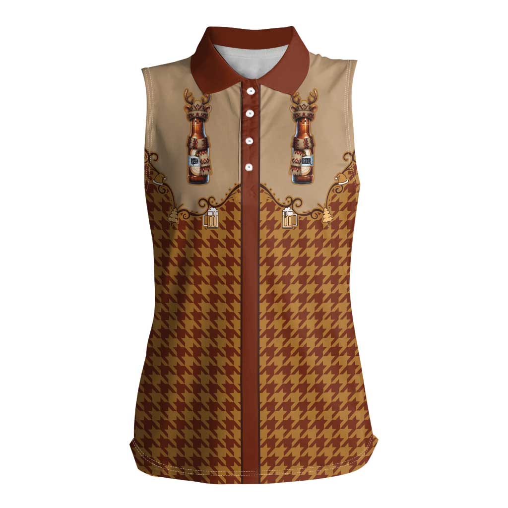 Western Yoke Women Sleeveless Polo Shirt Rein Beer Christmas Houndstooth Patterns - Wonder Print Shop