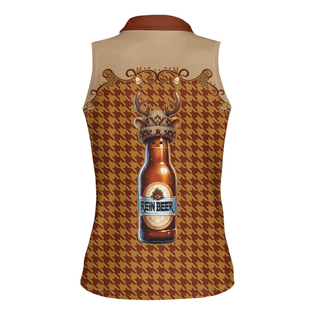 Western Yoke Women Sleeveless Polo Shirt Rein Beer Christmas Houndstooth Patterns - Wonder Print Shop