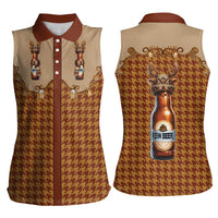 Western Yoke Women Sleeveless Polo Shirt Rein Beer Christmas Houndstooth Patterns - Wonder Print Shop