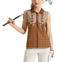 Western Yoke Women Sleeveless Polo Shirt Rein Beer Christmas Houndstooth Patterns - Wonder Print Shop