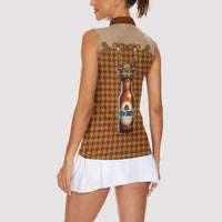 Western Yoke Women Sleeveless Polo Shirt Rein Beer Christmas Houndstooth Patterns - Wonder Print Shop