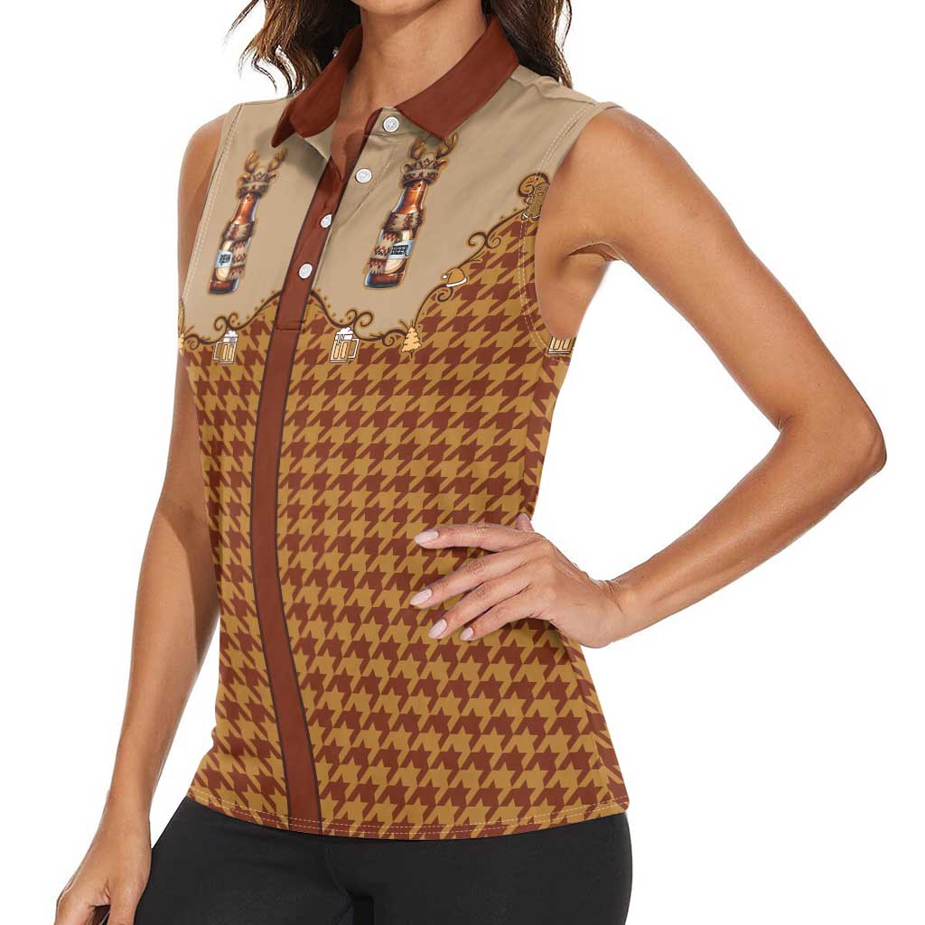 Western Yoke Women Sleeveless Polo Shirt Rein Beer Christmas Houndstooth Patterns - Wonder Print Shop
