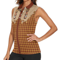 Western Yoke Women Sleeveless Polo Shirt Rein Beer Christmas Houndstooth Patterns - Wonder Print Shop