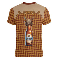 Western Yoke Women V-Neck T-Shirt Rein Beer Christmas Houndstooth Patterns - Wonder Print Shop