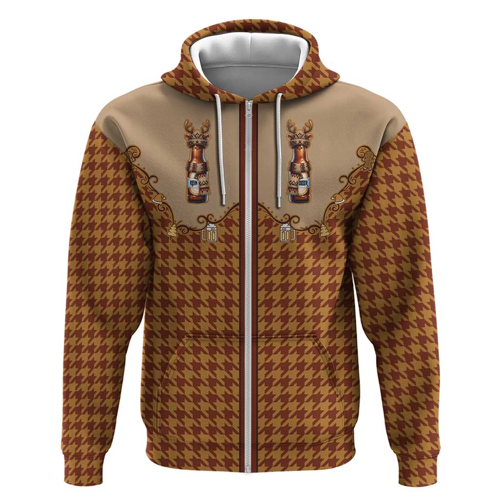 Western Yoke Zip Hoodie Rein Beer Christmas Houndstooth Patterns - Wonder Print Shop