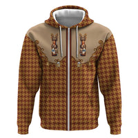 Western Yoke Zip Hoodie Rein Beer Christmas Houndstooth Patterns - Wonder Print Shop
