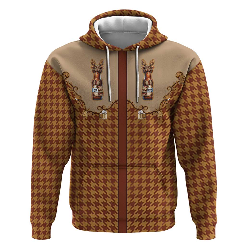 Western Yoke Zip Hoodie Rein Beer Christmas Houndstooth Patterns - Wonder Print Shop