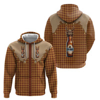 Western Yoke Zip Hoodie Rein Beer Christmas Houndstooth Patterns - Wonder Print Shop