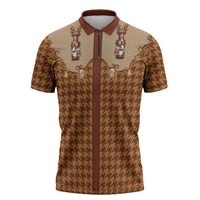 Western Yoke Zipper Polo Shirt Rein Beer Christmas Houndstooth Patterns - Wonder Print Shop