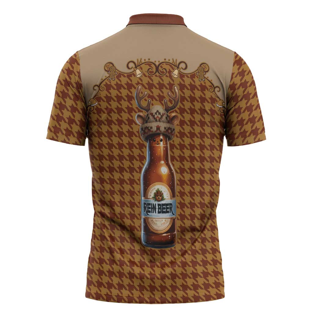 Western Yoke Zipper Polo Shirt Rein Beer Christmas Houndstooth Patterns - Wonder Print Shop