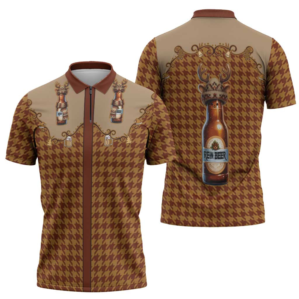 Western Yoke Zipper Polo Shirt Rein Beer Christmas Houndstooth Patterns - Wonder Print Shop