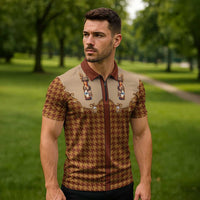 Western Yoke Zipper Polo Shirt Rein Beer Christmas Houndstooth Patterns - Wonder Print Shop