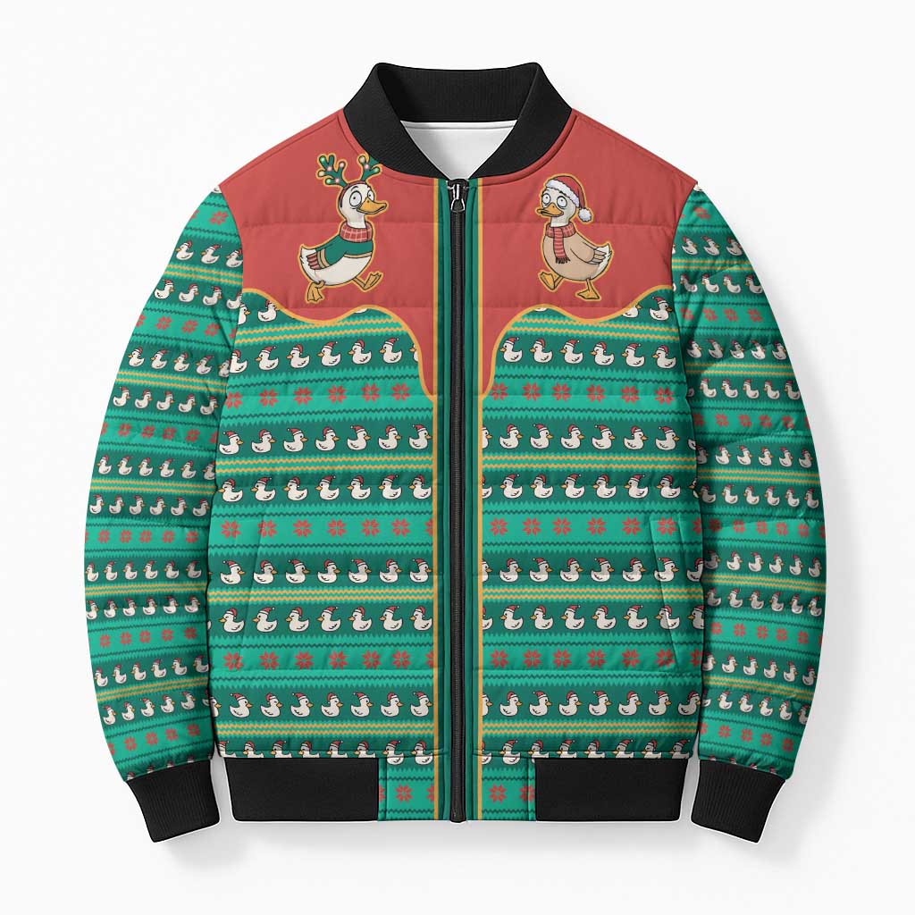 Western Yoke Bomber Puffer Jacket Merry Duckmas Funny Style - Wonder Print Shop