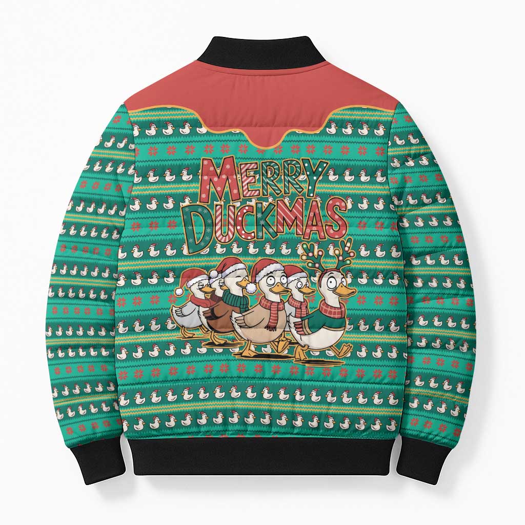 Western Yoke Bomber Puffer Jacket Merry Duckmas Funny Style - Wonder Print Shop