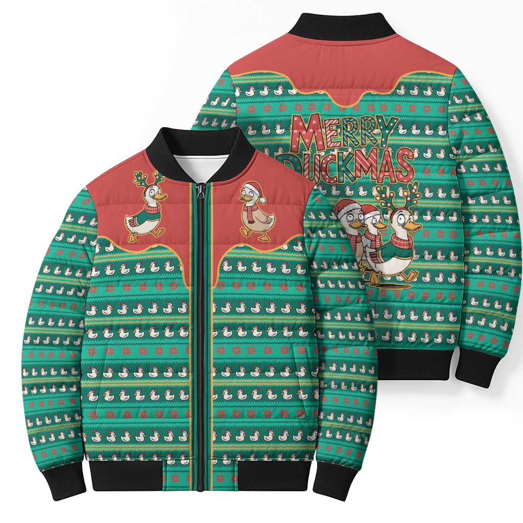 Western Yoke Bomber Puffer Jacket Merry Duckmas Funny Style - Wonder Print Shop