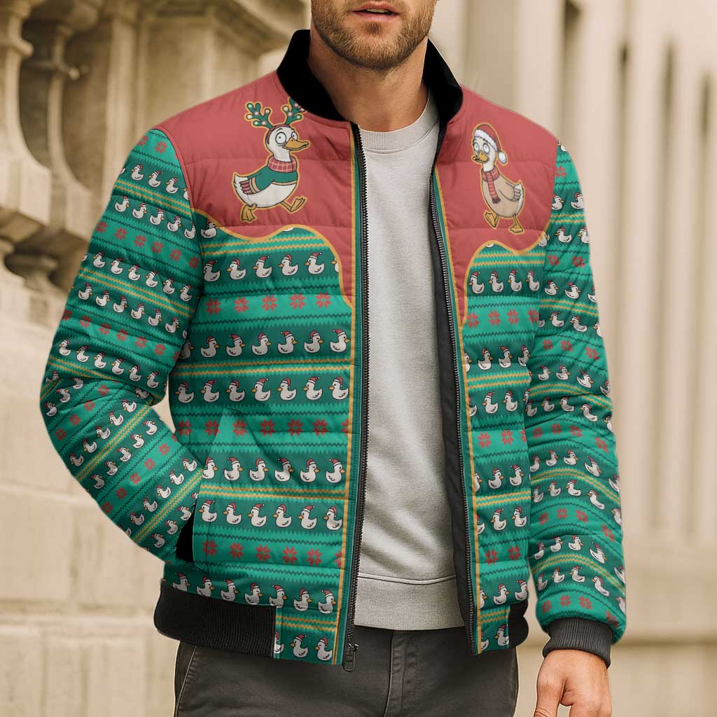 Western Yoke Bomber Puffer Jacket Merry Duckmas Funny Style - Wonder Print Shop