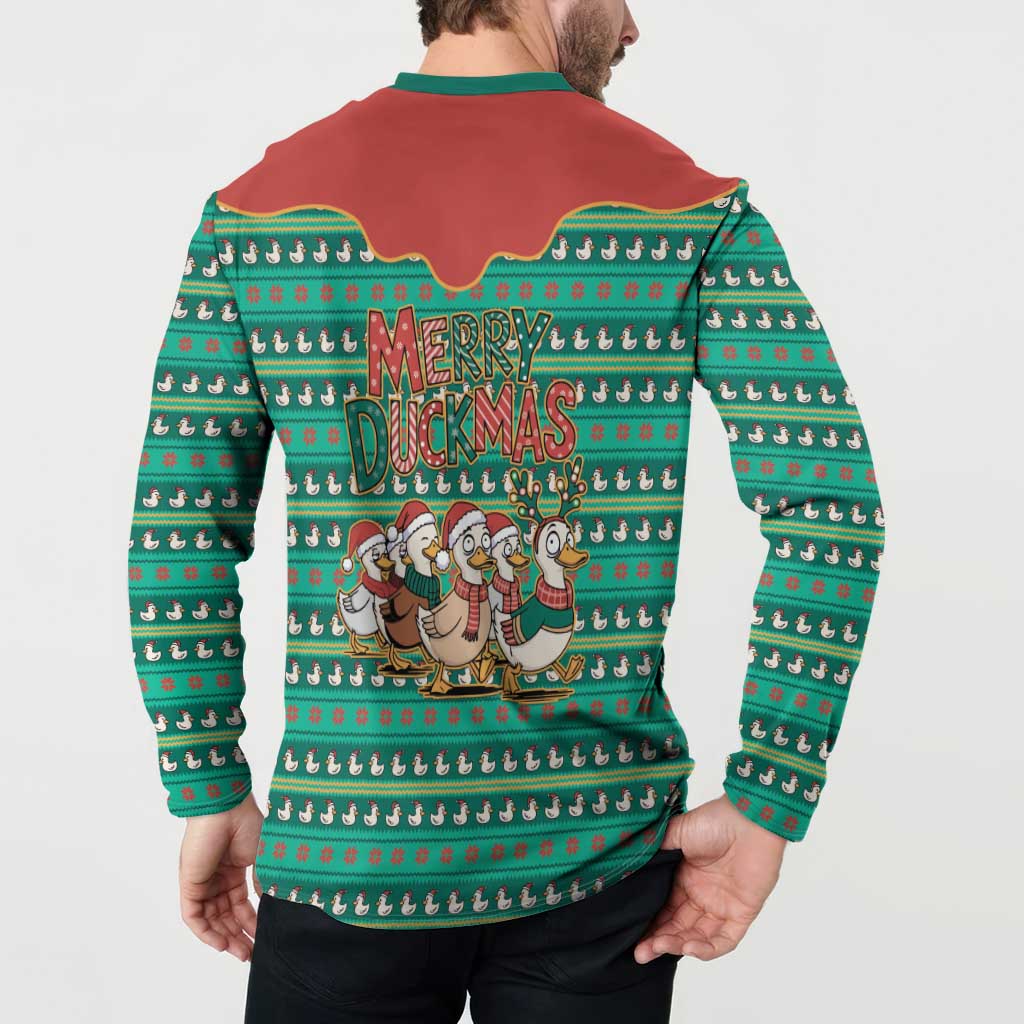 Western Yoke Button Sweatshirt Merry Duckmas Funny Style - Wonder Print Shop