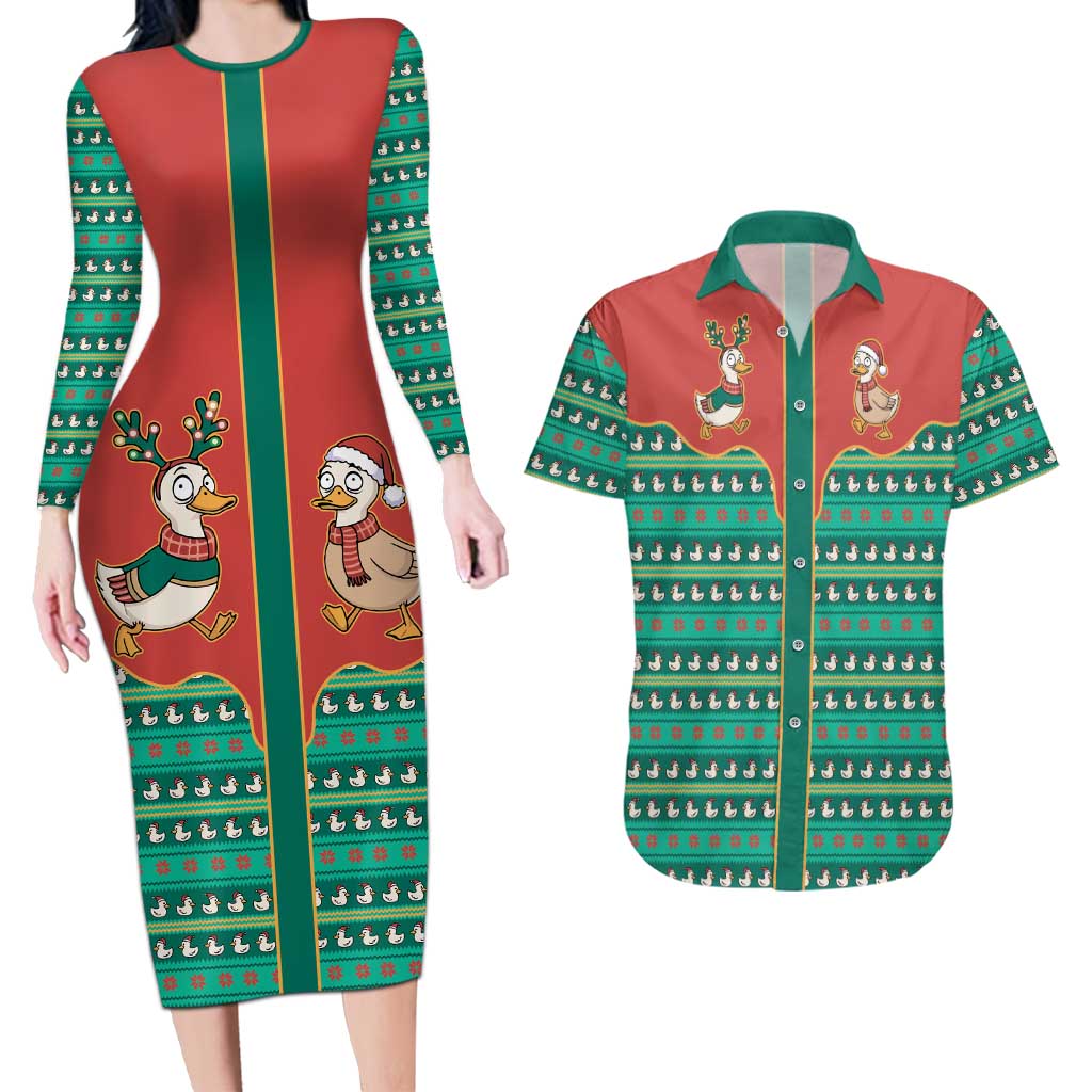 Western Yoke Couples Matching Long Sleeve Bodycon Dress and Hawaiian Shirt Merry Duckmas Funny Style - Wonder Print Shop