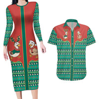 Western Yoke Couples Matching Long Sleeve Bodycon Dress and Hawaiian Shirt Merry Duckmas Funny Style - Wonder Print Shop