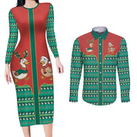 Western Yoke Couples Matching Long Sleeve Bodycon Dress and Long Sleeve Button Shirt Merry Duckmas Funny Style - Wonder Print Shop