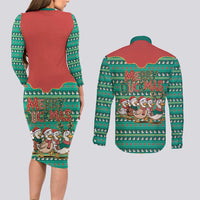Western Yoke Couples Matching Long Sleeve Bodycon Dress and Long Sleeve Button Shirt Merry Duckmas Funny Style - Wonder Print Shop