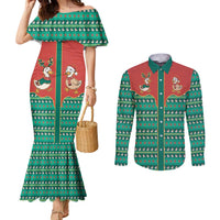 Western Yoke Couples Matching Mermaid Dress and Long Sleeve Button Shirt Merry Duckmas Funny Style - Wonder Print Shop