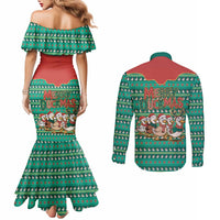 Western Yoke Couples Matching Mermaid Dress and Long Sleeve Button Shirt Merry Duckmas Funny Style - Wonder Print Shop