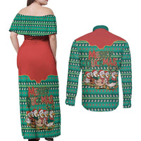 Western Yoke Couples Matching Off Shoulder Maxi Dress and Long Sleeve Button Shirt Merry Duckmas Funny Style - Wonder Print Shop