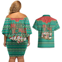 Western Yoke Couples Matching Off Shoulder Short Dress and Hawaiian Shirt Merry Duckmas Funny Style - Wonder Print Shop