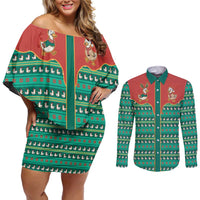 Western Yoke Couples Matching Off Shoulder Short Dress and Long Sleeve Button Shirt Merry Duckmas Funny Style - Wonder Print Shop