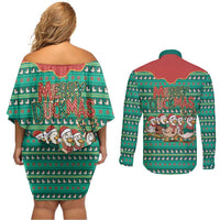 Western Yoke Couples Matching Off Shoulder Short Dress and Long Sleeve Button Shirt Merry Duckmas Funny Style - Wonder Print Shop