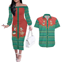 Western Yoke Couples Matching Off The Shoulder Long Sleeve Dress and Hawaiian Shirt Merry Duckmas Funny Style - Wonder Print Shop