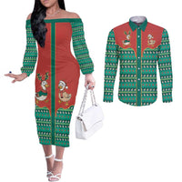 Western Yoke Couples Matching Off The Shoulder Long Sleeve Dress and Long Sleeve Button Shirt Merry Duckmas Funny Style - Wonder Print Shop