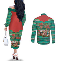 Western Yoke Couples Matching Off The Shoulder Long Sleeve Dress and Long Sleeve Button Shirt Merry Duckmas Funny Style - Wonder Print Shop