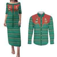 Western Yoke Couples Matching Puletasi and Long Sleeve Button Shirt Merry Duckmas Funny Style - Wonder Print Shop