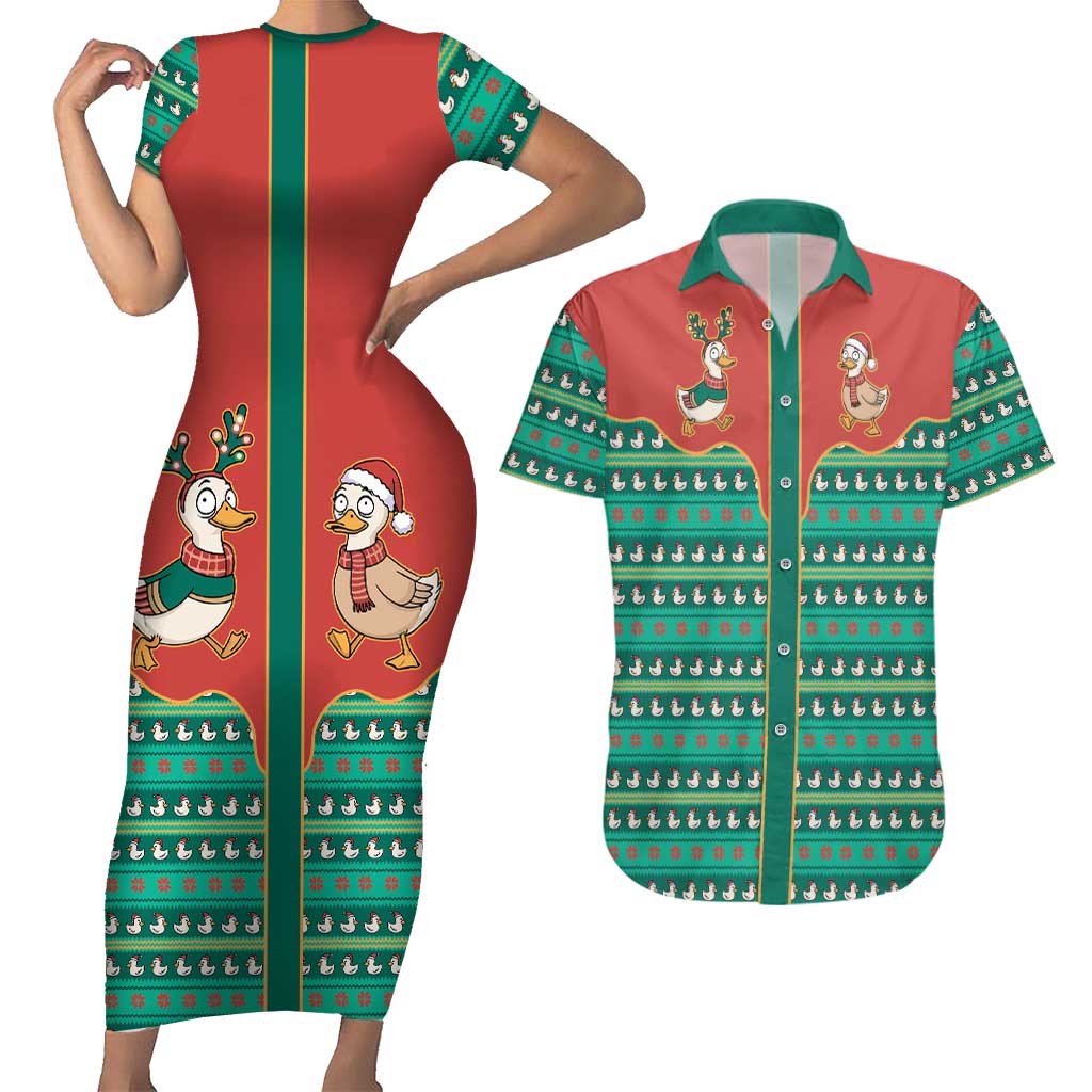 Western Yoke Couples Matching Short Sleeve Bodycon Dress and Hawaiian Shirt Merry Duckmas Funny Style - Wonder Print Shop