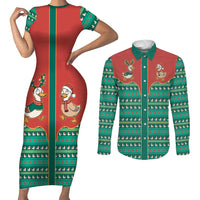 Western Yoke Couples Matching Short Sleeve Bodycon Dress and Long Sleeve Button Shirt Merry Duckmas Funny Style - Wonder Print Shop