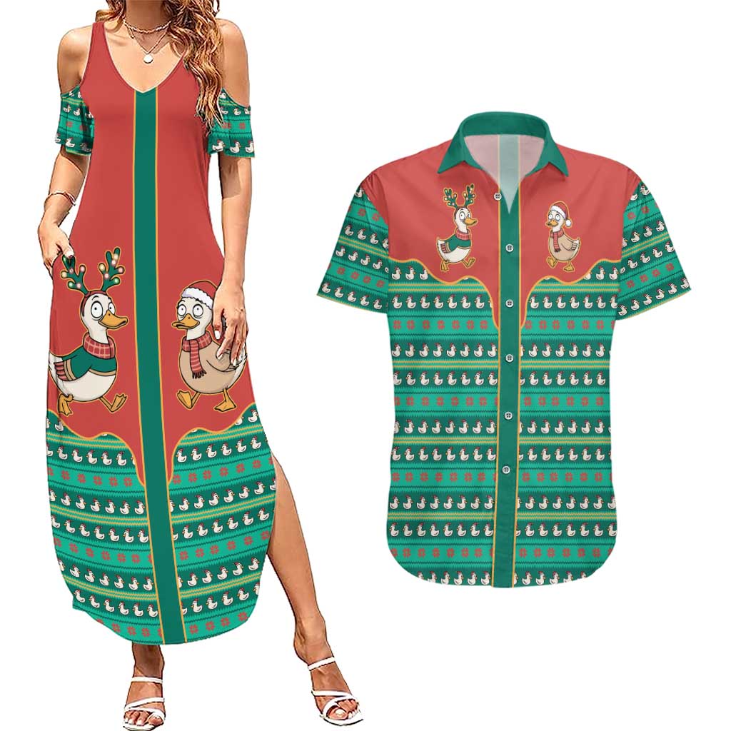 Western Yoke Couples Matching Summer Maxi Dress and Hawaiian Shirt Merry Duckmas Funny Style - Wonder Print Shop