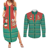 Western Yoke Couples Matching Summer Maxi Dress and Long Sleeve Button Shirt Merry Duckmas Funny Style - Wonder Print Shop