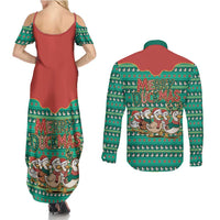 Western Yoke Couples Matching Summer Maxi Dress and Long Sleeve Button Shirt Merry Duckmas Funny Style - Wonder Print Shop
