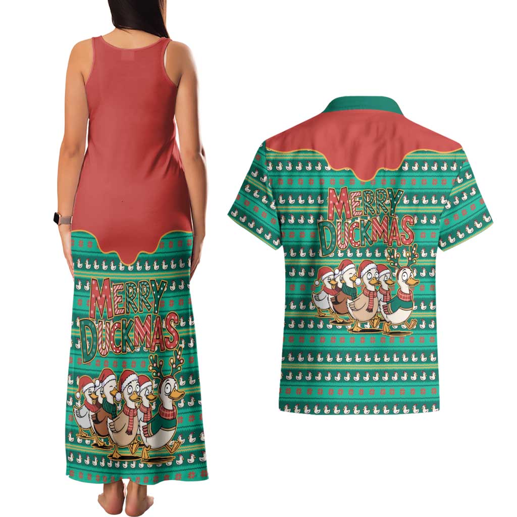 Western Yoke Couples Matching Tank Maxi Dress and Hawaiian Shirt Merry Duckmas Funny Style - Wonder Print Shop