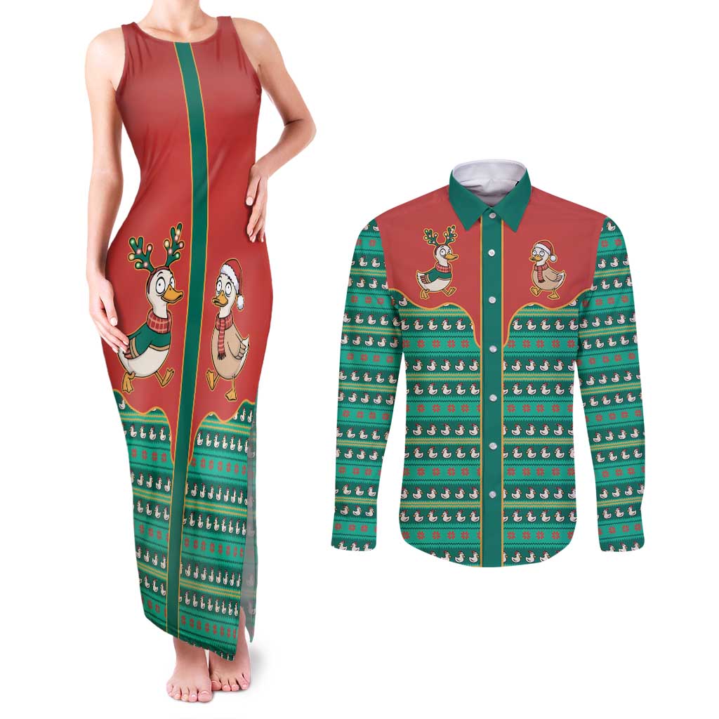 Western Yoke Couples Matching Tank Maxi Dress and Long Sleeve Button Shirt Merry Duckmas Funny Style - Wonder Print Shop