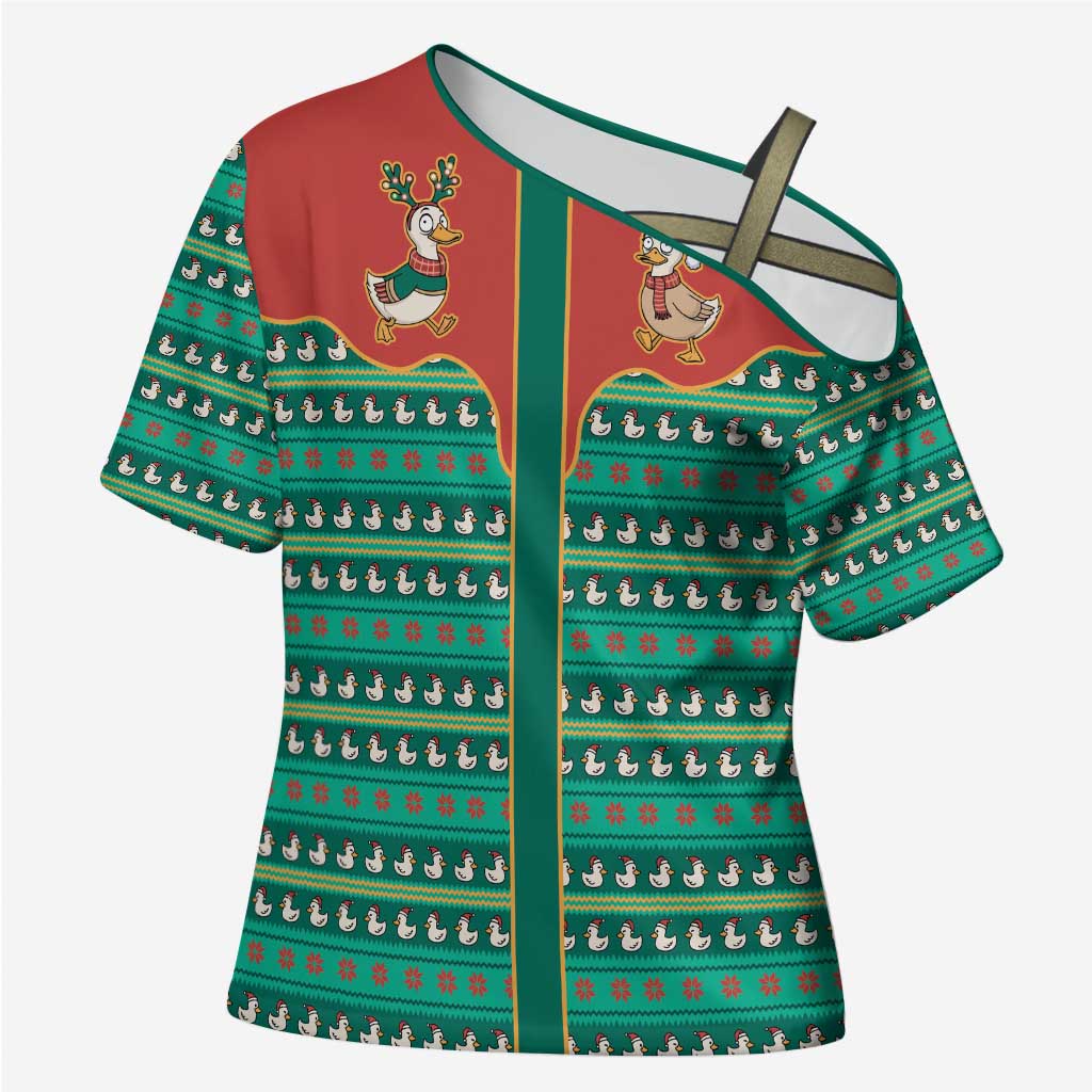 Western Yoke Cross Shoulder Shirt Merry Duckmas Funny Style - Wonder Print Shop