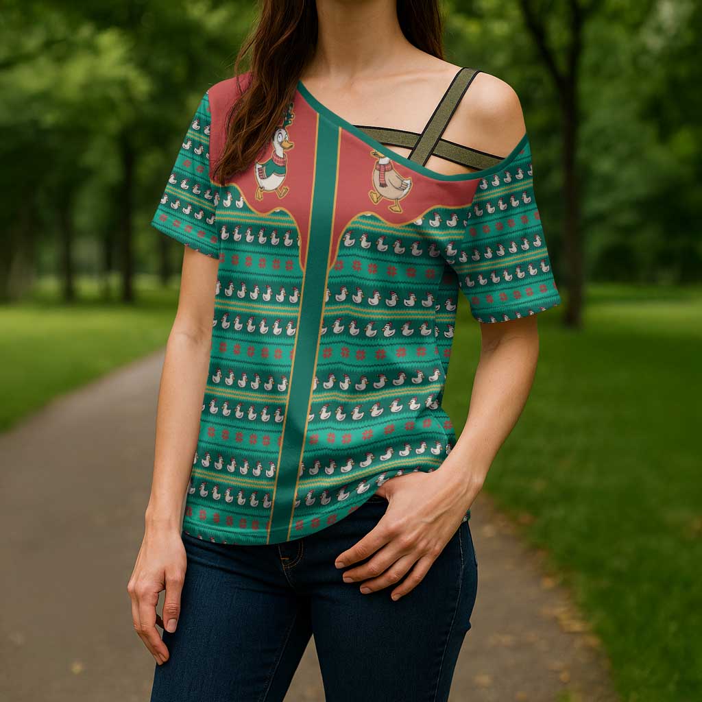 Western Yoke Cross Shoulder Shirt Merry Duckmas Funny Style - Wonder Print Shop